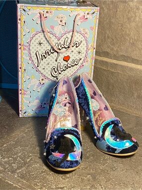 Irregular Choice Starry Night pumps transparent heel black eat on crescent moon
